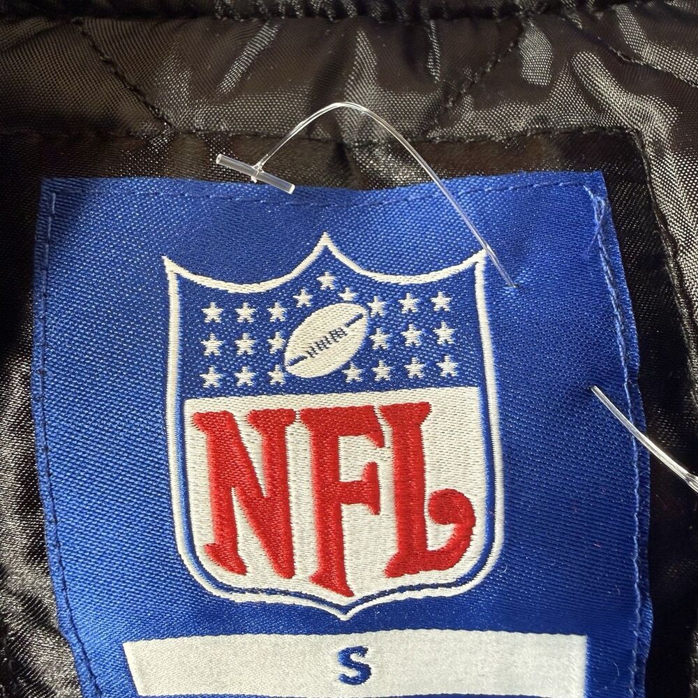 Buffalo Bills Satin Bomber Jacket Mens Small Blue Black Retro Varsity Snap Front - Picture 10 of 10